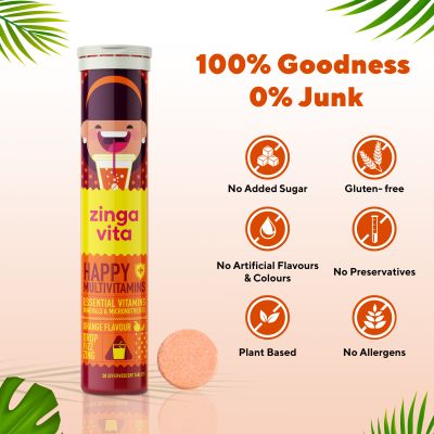 Zingavita: Multivitamin Effervescent Tablets for Kids Healthy Growth - 20 Tablets
