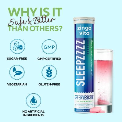 Zingavita: Sleepzzzz Melatonin Effervescents Tablets With Chamomile, Ashwagandha Extract - 20 Tablets