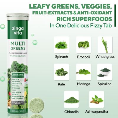Zingavita: Multi Greens Multivitamin Effervescent Tablets for Detox and Gut Health - 20 Tablets