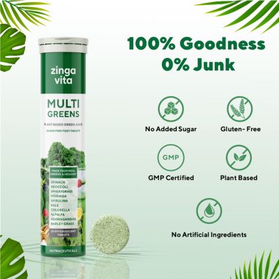 Zingavita: Multi Greens Multivitamin Effervescent Tablets for Detox and Gut Health - 20 Tablets
