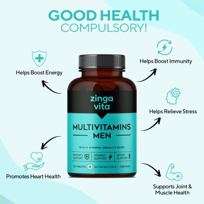 Zingavita: Multivitamin Tablets for Men With Vitamins, Omega-3 & Herbs to Enhance Energy - 120 Tablets