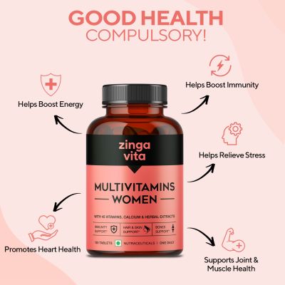 Zingavita: Multivitamin Tablets for Women With Vitamins, Calcium, Iron & Herbal Extracts - 120 Tablets