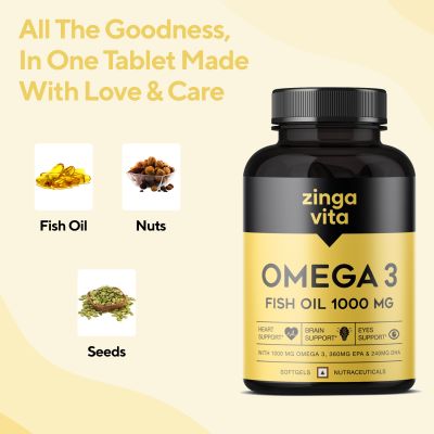 Zingavita: Maximum Strength Omega 3 Fish Oil 1000mg Capsule for Men & Women - 60 Capsules