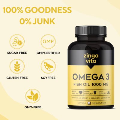 Zingavita: Maximum Strength Omega 3 Fish Oil 1000mg Capsule for Men & Women - 60 Capsules