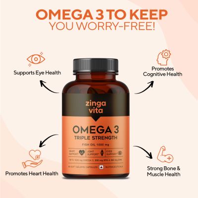 Zingavita: Triple Strength Omega 3 Fish Oil Mercury Free Formula for Heart, & Eye Support - 60 Capsules