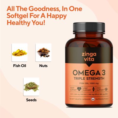 Zingavita: Triple Strength Omega 3 Fish Oil Mercury Free Formula for Heart, & Eye Support - 60 Capsules