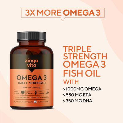 Zingavita: Triple Strength Omega 3 Fish Oil Mercury Free Formula for Heart, & Eye Support - 60 Capsules