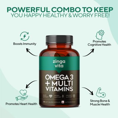 Zingavita: Omega 3 Fish Oil + Multivitamin For Immunity Energy & Heart Health - 120 Capsules