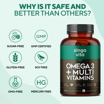 Zingavita: Omega 3 Fish Oil + Multivitamin For Immunity Energy & Heart Health - 120 Capsules