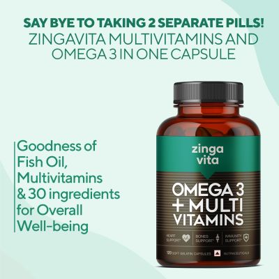 Zingavita: Omega 3 Fish Oil + Multivitamin For Immunity Energy & Heart Health - 120 Capsules