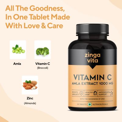 Zingavita: Vitamin C Tablets For strong Immunity & Glowing Skin - 60 Tablets