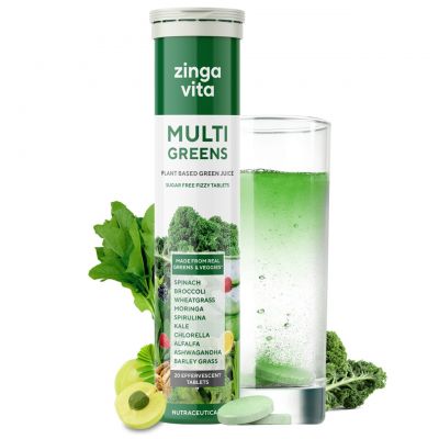 Zingavita: Multi Greens Multivitamin Effervescent Tablets for Detox and Gut Health - 20 Tablets