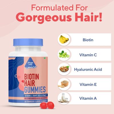 Zingavita: Biotin Hair Gummies for Women Sugar Free Hair Wellness Gummy - 60 Gummies