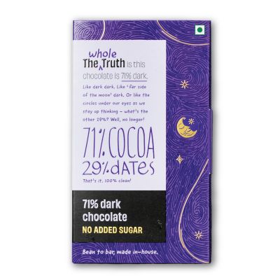The Whole Truth: 71% Dark Chocolate - (Pack of 3) - No Added Sugar - Sweetened Only with dates - 71% Cocoa - 29% Dates