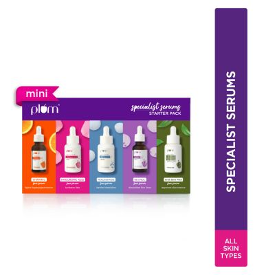 Plum: Plum Specialist Serums - Starter Pack | Set of 5 Mini Serums | Vitamin C, Hyaluronic, Niacinamide, Retinol, AHA BHA PHA Peel (5 Items in the set)