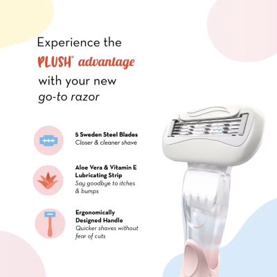 Plush: Plush Sensitive Shaving Kit for Women - 1 Irritation-Free 5-Blade Razor with Aloe Vera Lubricating Strip for Hair Removal & 1 All Natural Shaving Gel