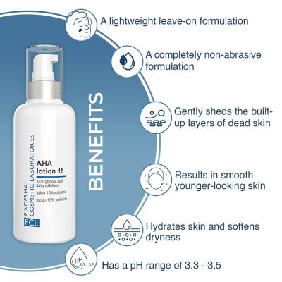 Fixderma Cosmetic Laboratories	: AHA Lotion 15 Hydrates Skin And Softens Dryness - 100ml