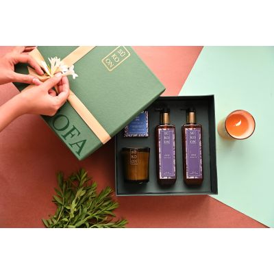 Sukoon: Oud Box - Oud fragranced candle, shower gel, hand wash and hand made soap