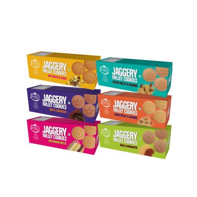 Early Foods: Assorted - Ragi, Dry Fruit, Multigrain, Jowar, Foxtail, Chocolate Jaggery Cookies - Pack of 6 - 150 gm each