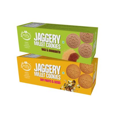 Early Foods: Assorted - Dry Fruit & Ragi Amaranth Jaggery Cookies - Pack of 2 - 150 gm each