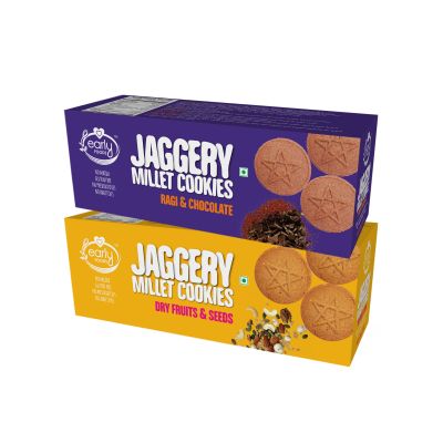 Early Foods: Assorted - Dry Fruit & Ragi Choco Jaggery Cookies - Pack of 2 - 150 gm