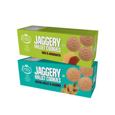 Early Foods: Assorted - Foxtail Almond & Ragi Amaranth Jaggery Cookies - Pack of 2 - 150 gm each