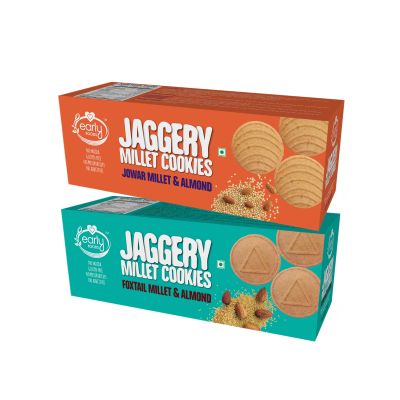 Early Foods: Assorted - Jowar & Foxtail Almond Jaggery Cookies - Pack of 2 - 150 gm each