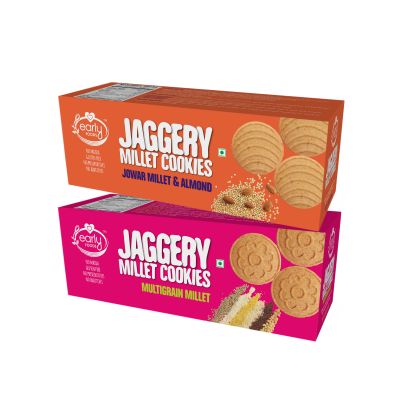 Early Foods: Assorted - Jowar & Multigrain Millet Jaggery Cookies - Pack of 2 - 150 gm each