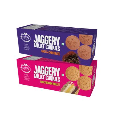 Early Foods: Assorted - Multigrain Millet & Ragi Amaranth Jaggery Cookies - Pack of 2 - 150 gm each