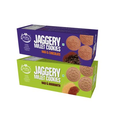 Early Foods: Assorted - Ragi Amaranth & Ragi Choco Jaggery Cookies - Pack of 2 - 150 gm each