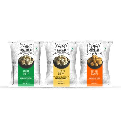 Mr. Makhana: Piri Piri, Cheesy Peesy & Pudina Party - Pack of 3 - 50 gm each