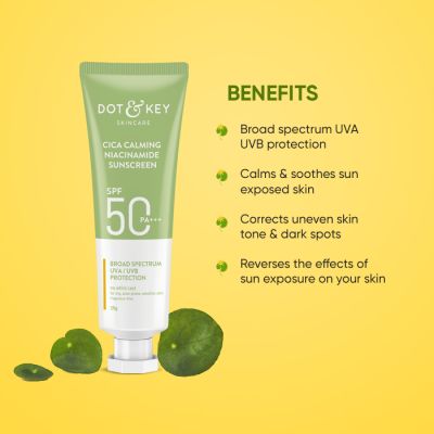 Dot & Key: CICA Niacinamide Face Sunscreen SPF 50 PA+++ - UV Protection for Oily - and Acne Prone Skin - 25gm