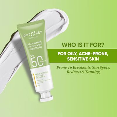 Dot & Key: CICA Niacinamide Face Sunscreen SPF 50 PA+++ - UV Protection for Oily - and Acne Prone Skin - 25gm