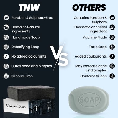 TNW - The Natural Wash: Handmade Charcoal Soap For Oily Skin (Heals Acne & Blackheads) -100g