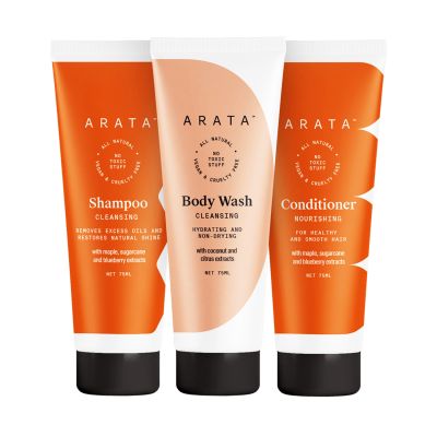Arata: Natural Shower Power Set with Cleansing Shampoo, Body Wash & Hair Conditioner - 75 ml each