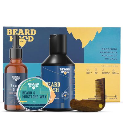 Beardhood: Cafe valentino Beard Oil, Beard Wash, Beard Comb, Beard & Mustache Wax - Pack of 4