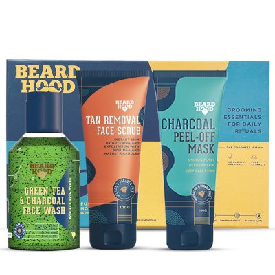 Beardhood: Tan Removal Scrub, Peel Off Mask, Green Tea Face Wash - Pack of 3