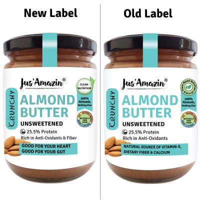 Jus Amazin: CRUNCHY Almond Butter - Unsweetened - 500 gm