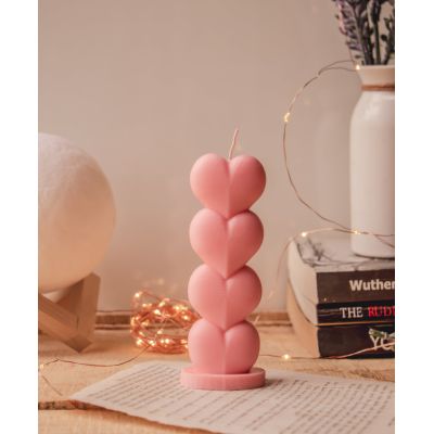 The Umbrella Store: Heart shaped Pillar candle-Pink
