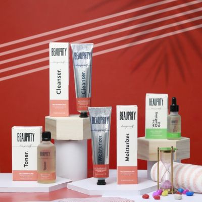 Beauprty: Anti-acne face care kit for oily & acne prone skin (Includes cleanser, toner, moisturizer and acne clarifying gel) - Set of 4