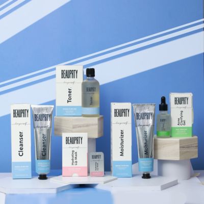 Beauprty: Full face care kit for dry & sensitive skin (Includes cleanser, toner, moisturizer, acne-clarifying gel & hydrating lip mask) - Set of 5
