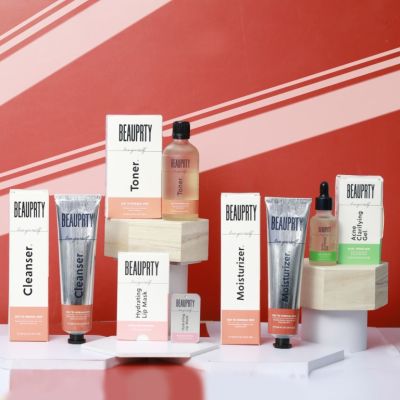 Beauprty: Full face care kit for oily & anti-acne skin (Includes cleanser, toner, moisturizer, acne-clarifying gel & hydrating lip mask) - Set of 5