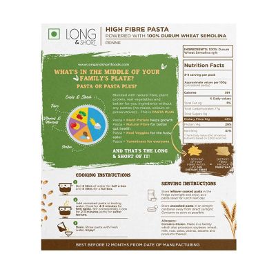 Long & Short: High Fibre Pasta Wholewheat Penne - 250gm