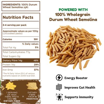 Long & Short: High Fibre Pasta Wholewheat Penne - 250gm