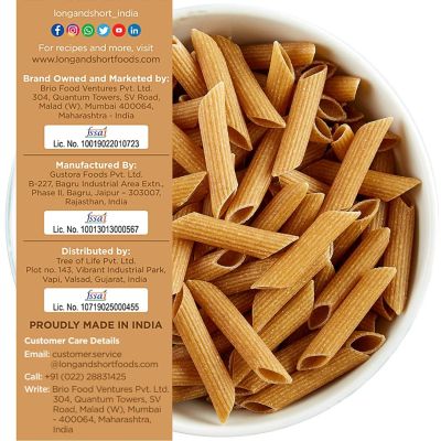 Long & Short: High Fibre Pasta Wholewheat Penne - 250gm