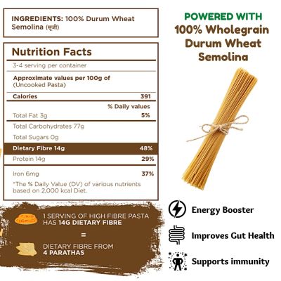 Long & Short: High Fibre Pasta Wholewheat Spaghetti - 250gm