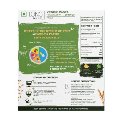 Long & Short: Veggie Pasta Spinach Penne - 250gm