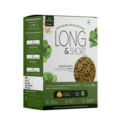 Long & Short: Veggie Pasta Spinach Penne - 250gm