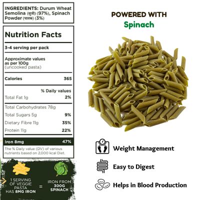 Long & Short: Veggie Pasta Spinach Penne - 250gm