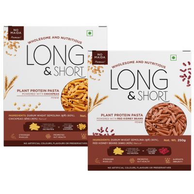 Long & Short: Penne Plant Protein Red Kidney Beans Pasta & Chickpea Pasta - Pack of 2 (250gm Each)